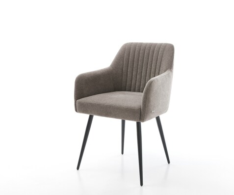 Chaise-de-salle-à-manger Greg-Flex tissu structuré doux taupe 4 pieds coniques noir ressorts ensachés