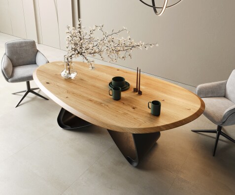 Table à manger Edge ovalee 220x120x2,5 chêne naturee cadre en W métal noir Flow-Edge