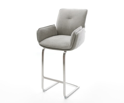 Chaise-de-bar Nela-Flex Tissu structuré doux Gris Pied cantilever acier inoxydable Argent