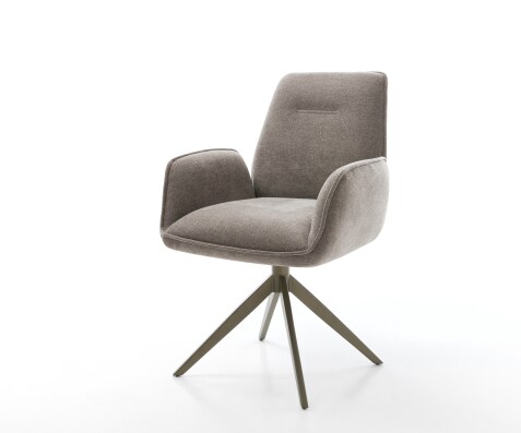 Chaise-pivotante Zoa-Flex tissu structuré doux taupe pied croisé large aspect titane pivotement sur 360° fonction bascule ressorts ensachés