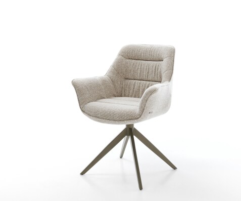 Chaise-pivotante Kaira-Flex tissu tissé doux beige pied croisé large aspect titane pivotement sur 360° fonction bascule