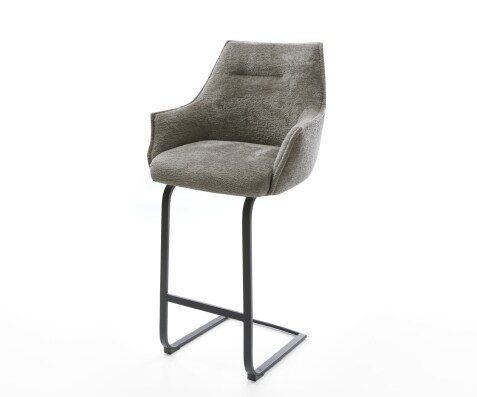 Chaise-de-bar Alja-Flex Bouclé doux Boue Pied cantilever plat noir Noir Ressort ensaché