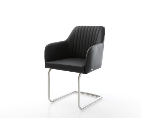 Cantilever Greg-Flex cuir de vache noir pied cantilever rond acier inoxydable brossé ressorts ensachés