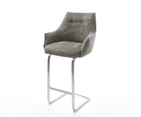 Chaise-de-bar Alja-Flex Bouclé doux Boue Pied cantilever acier inoxydable Argent Ressort ensaché