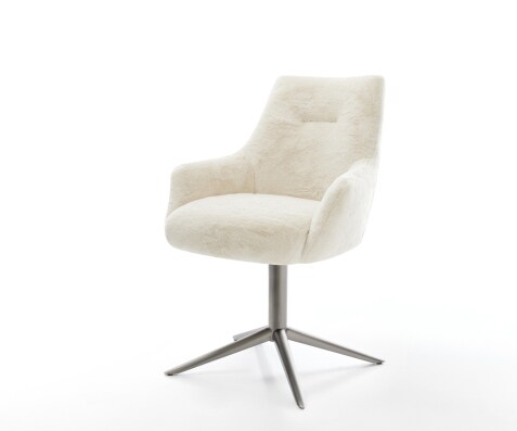 Chaise-pivotante Alja-Flex avec accoudoirs peluche crème-blanc pied de chaise 4 branches grafiete pivotement sur 360° fonction bascule resorts ensachés