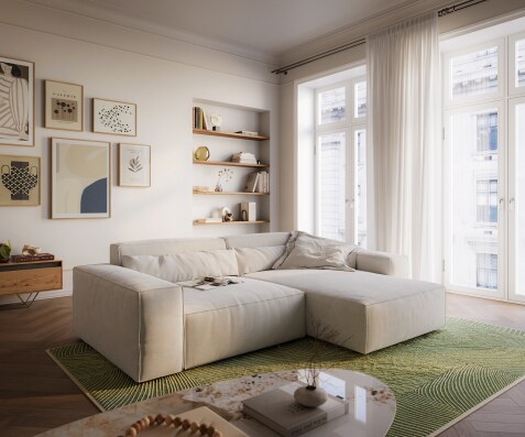 Canapé d'angle Sirpio XL 270x170 cm Tissu texturé doux Beige Méridienne modulable