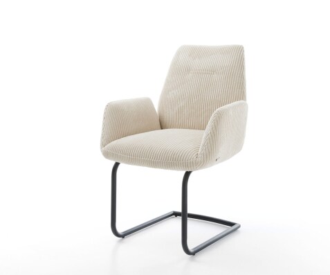 Cantilever Zoa-Flex côtelé beige vintage pied cantilever rond noir ressorts ensachés