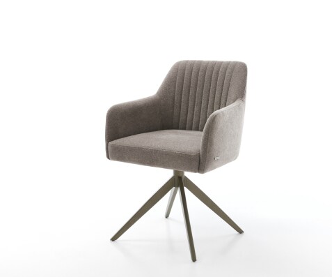 Chaise-pivotante Greg-Flex tissu structuré doux taupe pied croisé large aspect titane pivotement sur 360° fonction bascule ressorts ensachés