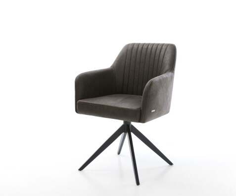 Chaise-pivotante Greg-Flex microvelours anthracite vintage pied croisé large noir pivotement sur 360° fonction bascule ressorts ensachés