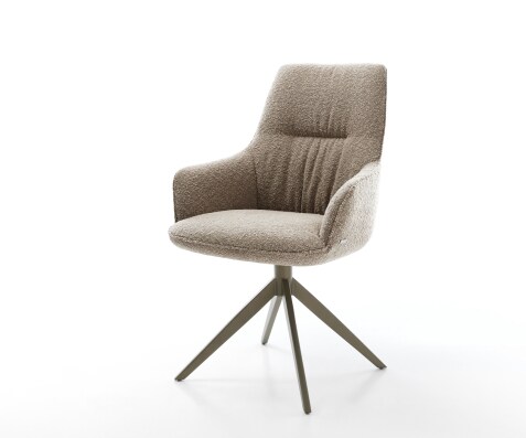 Chaise-pivotante Zelia-Flex avec accoudoirs bouclé boue pied croisé large aspect titane pivotement sur 360° fonction bascule ressorts ensachés
