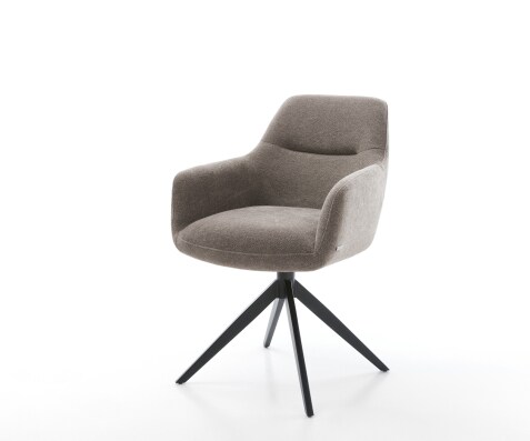 Chaise-pivotante Pejo-Flex tissu structuré doux taupe pied croisé large noir pivotement sur 360° fonction bascule ressorts ensachés