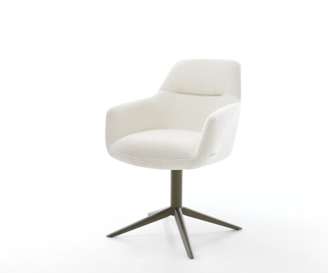 Chaise-pivotante Pejo-Flex bouclé doux beige pied de chaise 4 branches aspect titane pivotement sur 360° fonction bascule resorts ensachés